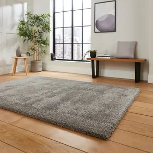 Grey Shaggy Modern Plain Easy to clean Rug for Dining Room-120cm X 170cm