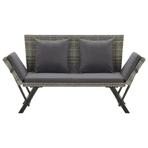 Berkfield Garden Bench with Cushions Grey 176 cm Poly Rattan