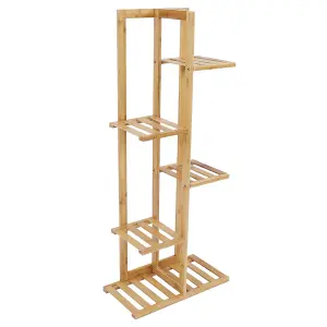 Brown 5 Tier Rustic Wooden Tall 6 Potted Plant Display Stand Shelving Unit Indoor Outdoor 103 cm