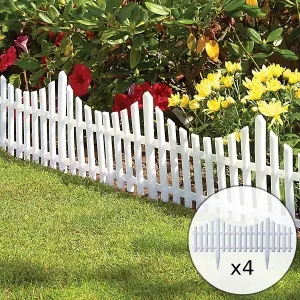 KCT 4 Pack -  Interlocking Flexible White Picket Fence Garden Borders - 32 Pieces Total