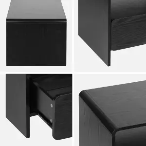 sweeek. TV unit with 2 drawers and 2 shelves rounded wood effect Milo Black 110x55x45 cm