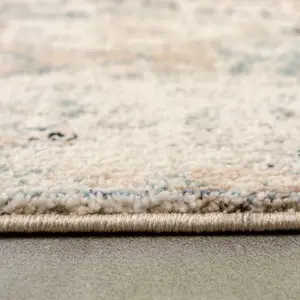 Neutral Blue Distressed Tribal Diamond Soft Living Area Rug 80x150cm