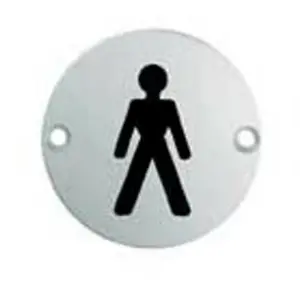 Bathroom Door Male Symbol Sign 76mm Diameter Satin Anodised Aluminium