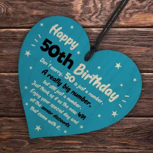 Red Ocean Novelty 50th Birthday Gifts For Him Her Wooden Heart Funny 50th Birthday Gift For Mum Dad Nan Grandad Friend