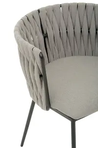 Grey Dining Chair with Woven Back, Classic Dining Room Chair with Braided Pattern, Fabric Dining Chair