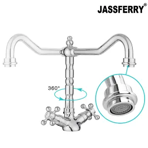 JASSFERRY Vintage French Mixer Tap Traditional Crosshead Handles Chrome