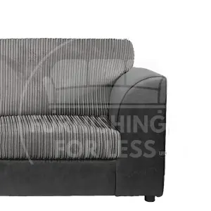 Luxor Jumbo Cord 2 + 1 + 1 Fabric 3 Piece Sofa Suite - Fullback Black and Grey