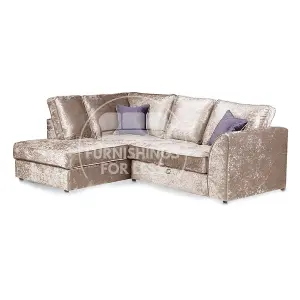 Crystal Crushed Velvet Fabric 3 to 4 Seater L Shaped Corner Sofa Mink Left Hand Facing - Full Back