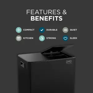 DMD Matt Black Stainless Steel 60L Waste & Recycling Kitchen Bin, 2 x 30L Buckets & 3L Compost Bin, Soft Closure