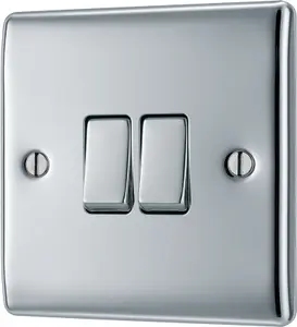 BG 16A 2 way 2 gang Light switch Gloss Chrome effect