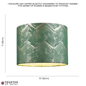 Contemporary Emerald Green Drum Lamp Shade with Gold and Silver Metallic Decor