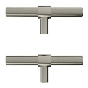 GoodHome Dukkah Satin Nickel effect Kitchen cabinets T-shaped Pull Handle (L)6.5cm (D)35mm, Pack of 2