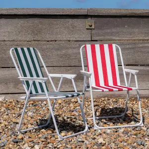 Harbour Housewares - Folding Metal Beach Chairs - Red/Green Stripe - Pack of 4