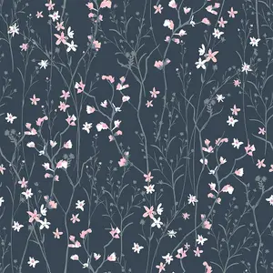 Summer Meadow Wallpaper In Navy And Pink