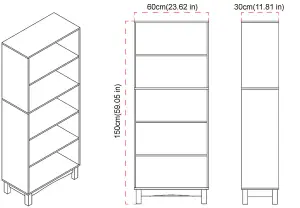 URBNLIVING 150cm Height Black 5 Tier Wooden Bookcase Shelf Storage Display Shelving Unit