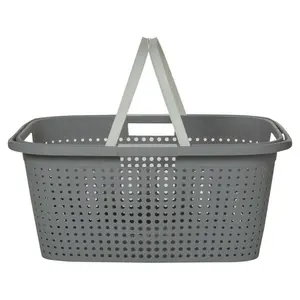 Plastic Laundry Basket with Handles Grey