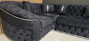 Ambassador U Shape Corner Sofa Steel Velvet And Chrome Accents