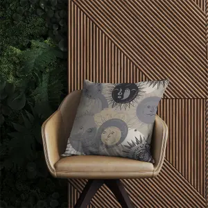 Grey Black Abstract Moon and Sun Outdoor Cushion 45cm x 45cm