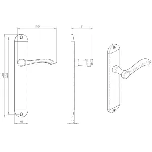 Polished Chrome Curved Door Handle 242 x 40mm PAIR of Scroll Lever Latch Backplate