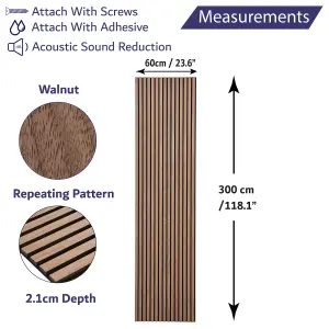 Wall Panel Wood Slat Walnut Decorative Wooden Wall Panelling 3D Slatted Acoustic Sound Absorbing Ceiling or Wall Slats 300 x 60 cm