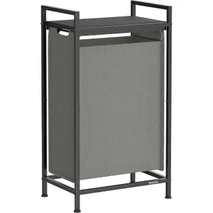 VASAGLE Laundry Hamper, Pull-Out Laundry Bag with Shelf, Removable Laundry Sorter, Metal Frame, Slate Grey and Charcoal Grey