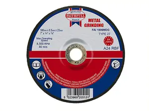 Faithfull  Depressed Centre Metal Grinding Disc 180 x 6.5 x 22.23mm FAI1806MDG