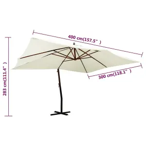 Berkfield Cantilever Umbrella with Wooden Pole 400x300 cm Sand White