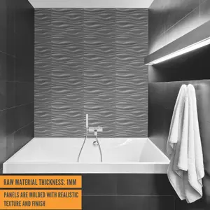 3D Wall Panels Adhesive Included - 6 Sheets Cover 16.15ft²(1.5m²) Interior Cladding Panels - Wave Effect Design Matt Silver Grey