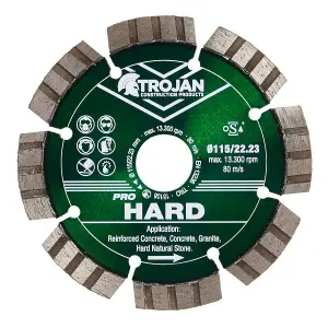 Trojan Pro Hard Diamond Blade 115mm/4.5" x 22.23