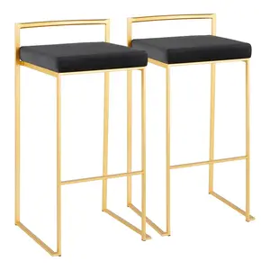 Daggett 68.5cm Bar Stool (Set of 2) Gold / Blue Velvet / Bar Stool (30.75" Seat Height)