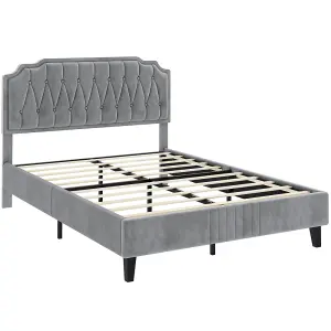 Yaheetech Light Grey 5ft King Upholstered Bed Frame with Button-Tufted Adjustable Headboard and Wooden Slat Support