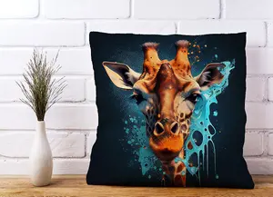 Blue Giraffe Face Splashart Cushions 45cm x 45cm