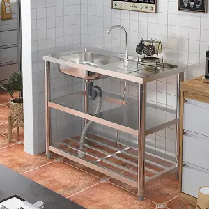 1 Compartment Commercial Floorstanding Stainless Steel Kitchen Sink with 2 Tier Shelf