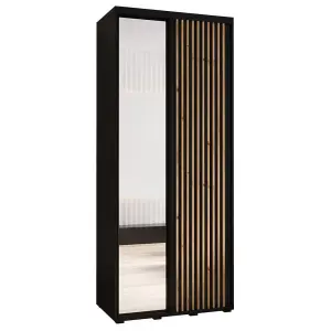 Sapporo II - Chic Black Mirrored Sliding Door Wardrobe - Compact Storage for Modern Living (H)2050mm (W)1100mm (D)600mm