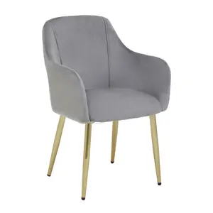 Interiors by Premier Grey Velvet Dining Chair, Mid-Century Modern Velvet Dining Chair, Stylish Grey and Gold Dining Chair