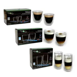 ThermoShield Double Walled Mixed Coffee Glass Gift Set - Cappuccino, Espresso & Latte Glasses by FilterLogic