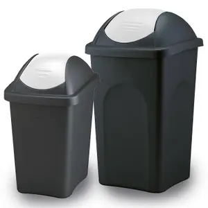 Home Centre Swing Lid Top Plastic Waste Bin 30 Litre White-Black