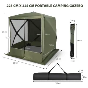 Costway 225 cm x 225 cm 4-Panel Pop up Camping Gazebo Instant Setup Screen House Gazebo Tent with 2 Sunshade Cloths