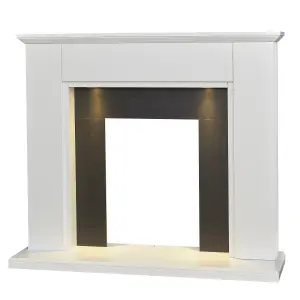 Adam Eltham Fireplace in Pure White & Black with Downlights, 45 Inch