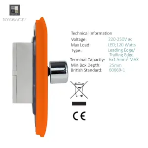 Trendi Switch 2 Gang 1 or 2 way 150w Rotary LED Dimmer Light Switch in Orange