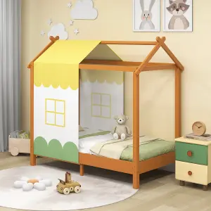 Costway Kids House Bed with Roof Children's Montessori Bed Frame w/ Removable Bed Canopy