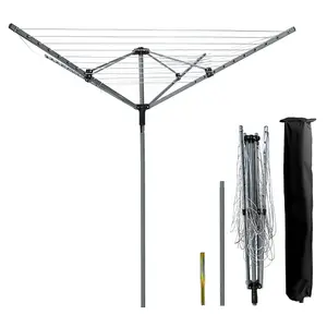 4 Arm 45M Powder Coated Rotary Airer Washing Line Garden Outdoor Laundry Drying Folding Clothes Dryer With Ground Spike & Cover