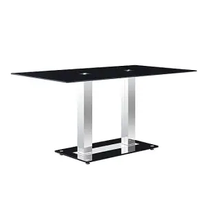 Furniture In Fashion Jet Large Black Glass Dining Table With 6 Demi Z Grey Chairs