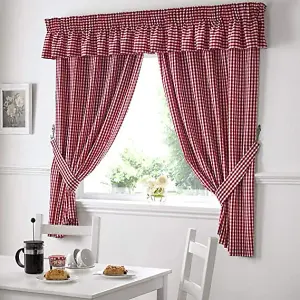 Gingham Red Checked Kitchen Curtains