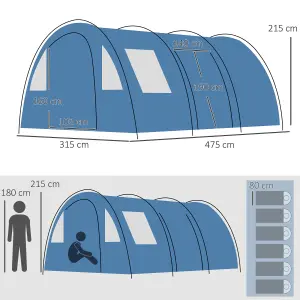 Outsunny 5-6 Man Family Tent Camping Tent with Two Room, Floor & Carry Bag