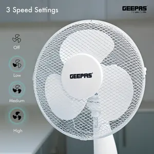 Geepas 12 inch 3 Speed Portable Desk Fan- Low Noise, Oscillating, Home Office Cooling Fan