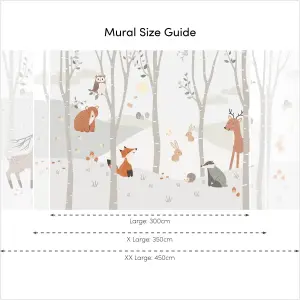 Woodland Animal Mural In Grey (450cm x 240cm)