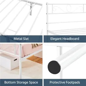 Metal Bed Frame with Headboard/Under-Bed Storage White / Single (3')