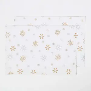 Homescapes Cotton Christmas Gold Snowflake Pack of 2 Placemats