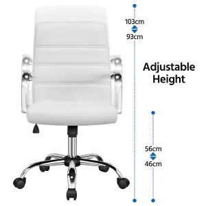 Yaheetech Height Adjustable PU Leather Office Chair with Armrests - White